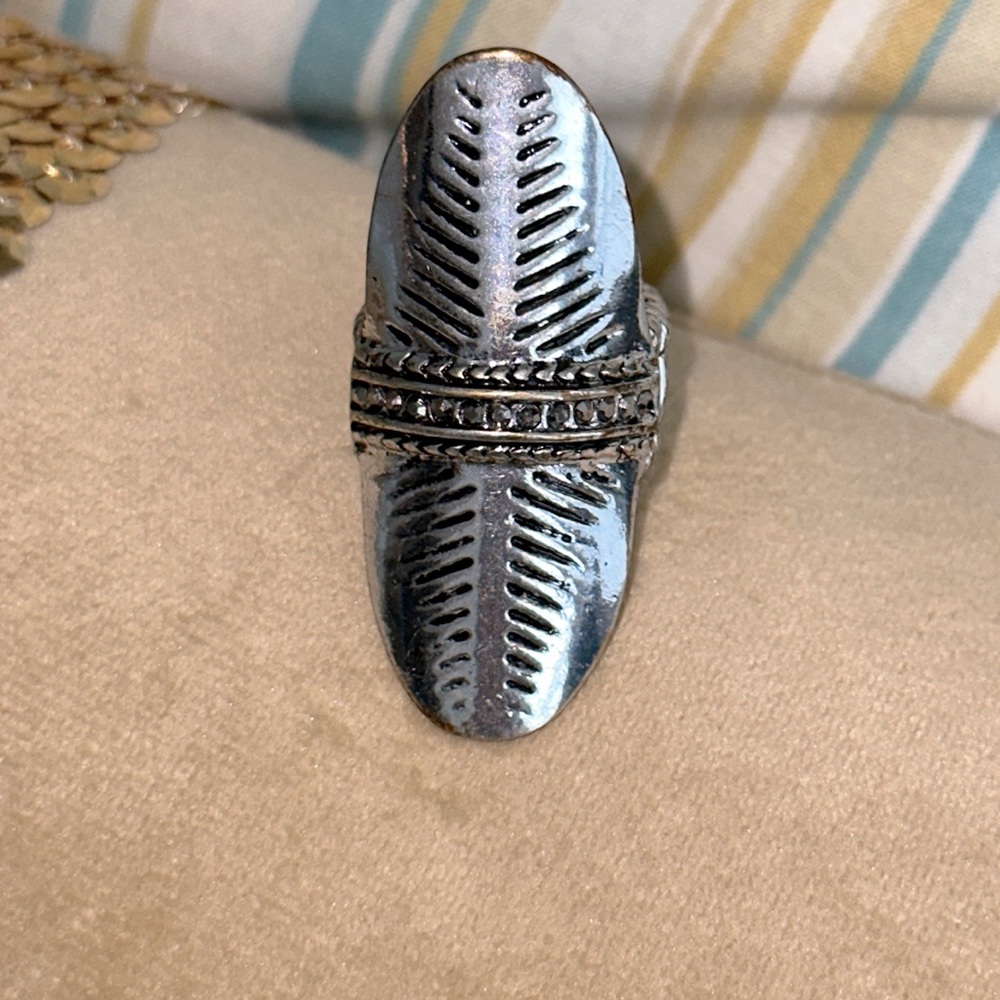 Statement Ring Silver Tone Tiny Marquisettes Etch… - image 2